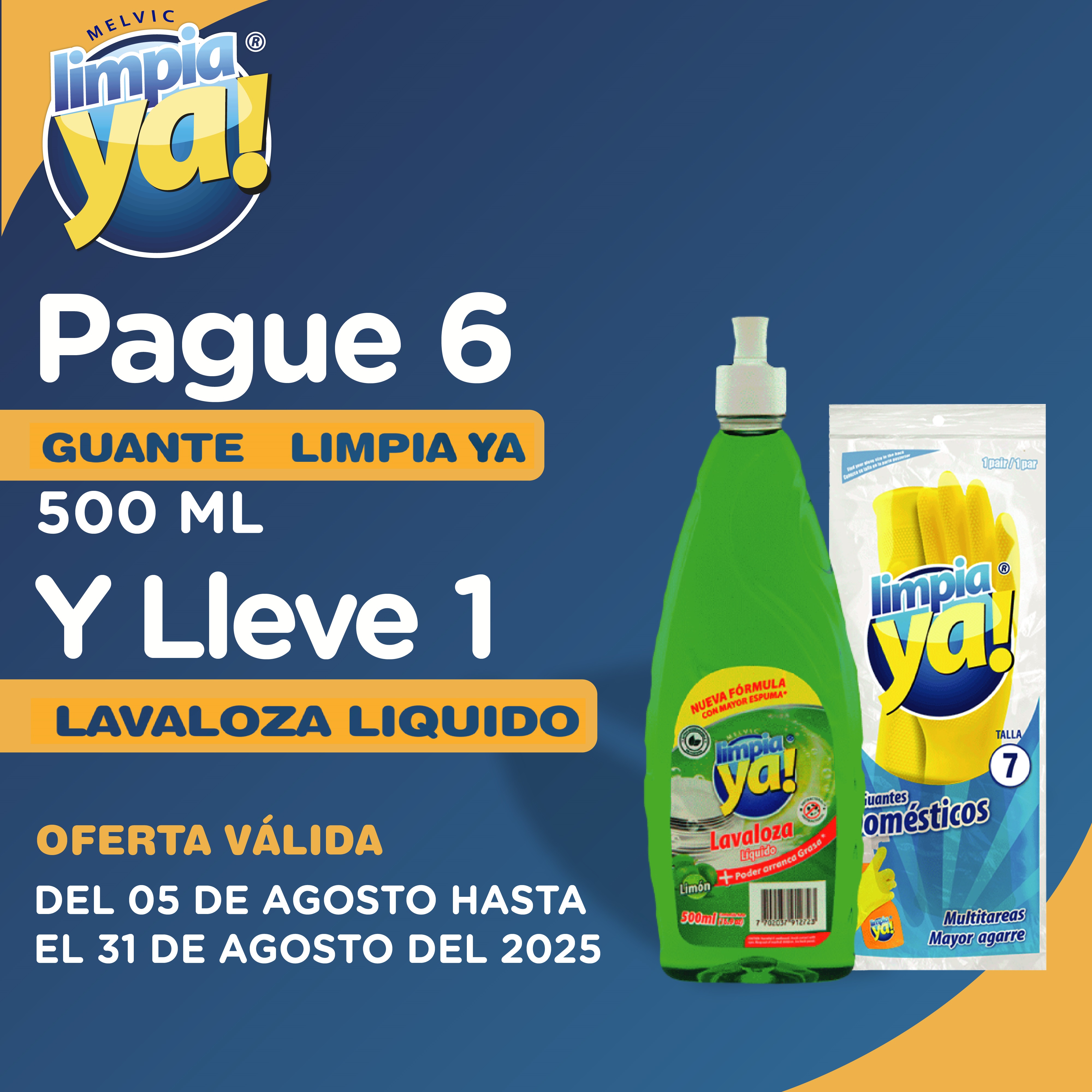Lléva Gratis 1 Lavaloza 500ml Por Compra de 6 Guante Amarillos 500ml