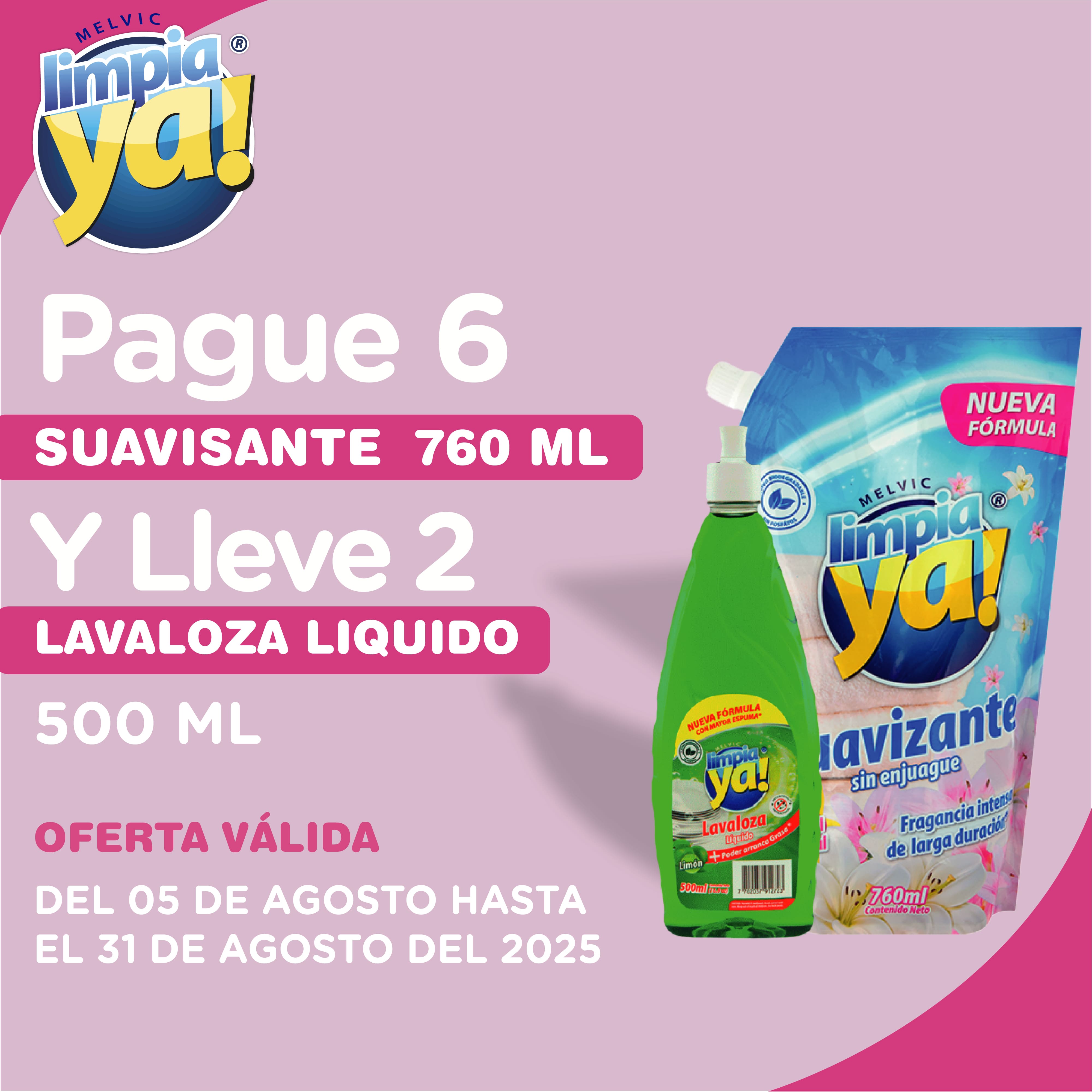 Lléva Gratis 2 Lavaloza 500ml Por Compra de 6 Suavizante 760ml
